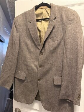 J. Riggings Taupe Herringbone Sport Coat Blazer - Men's Tailored Style 40 Reg